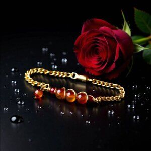 Classy Elegant Casual - Wire Wrapped Beaded Bar Bracelet - Golden Alu Link Chain